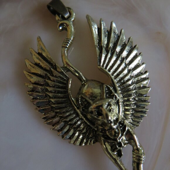 Egyptian Style Cat Pendant Gold Tone Metal 3D 2.75" (F71) - Picture 2 of 5